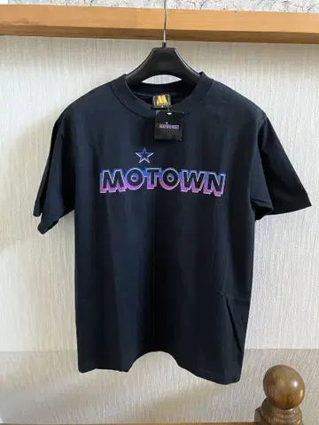 남성용 USA 제작 MOTOWN 모타운 블랙 반팔 로고 티셔츠 상의 S