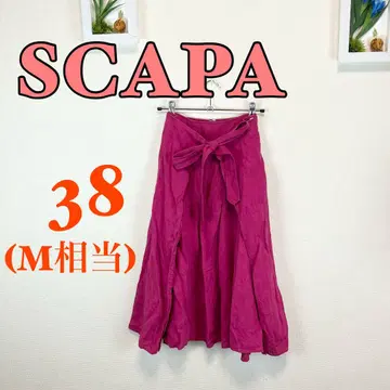 z564 새상품급 SCAPA 핑크 플레어 스커트 38 (M) 화려한 리본