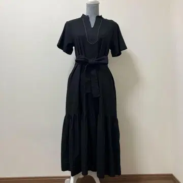 크리 콩포르트 롱 원피스 블랙 리본 벨트 여름, 어른스러운 분위기