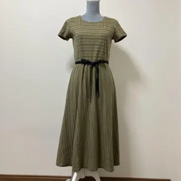 로라 애슐리 롱 원피스 시스루 레이스 카키 리본 벨트 여름