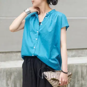 JOURNAL STANDARD 80수 론 턱 볼륨 셔츠 블루