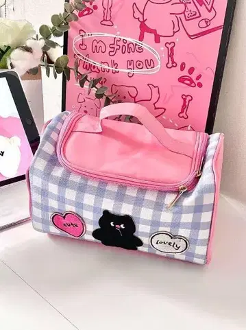 귀여운 핑크 체크 토트백