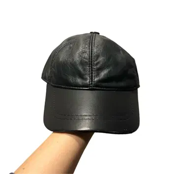 90s black leather cap