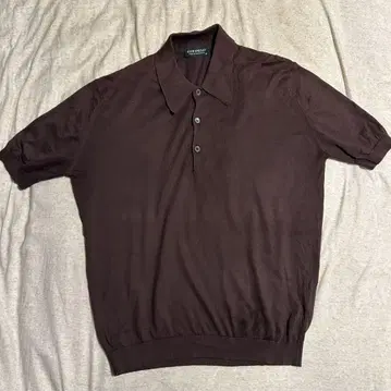 JOHN SMEDLEY 브라운 피케 셔츠 씨 아일랜드 코튼