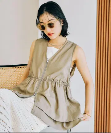개더 WZIP 베스트 베이지 프리 사이즈