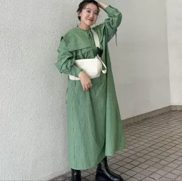 스트라이프 롱 드레스 벌룬 슬리브 KBF 마루야마 레이 콜라보 원피스