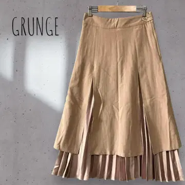 4 [ GRUNGE ] 플리츠 콤비 종아리 기장 스커트 슬릿 절개 이소재