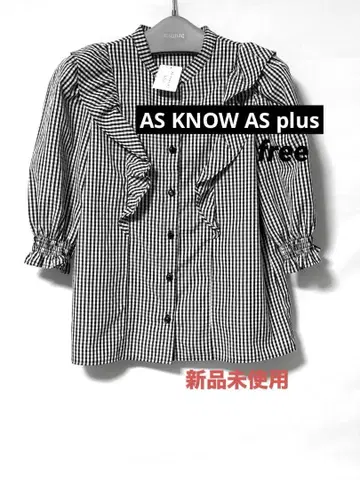 AS KNOW AS plus 5부 소매 깅엄 체크 블라우스