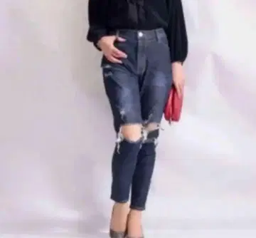 빅 사이즈 여성용 스트레치 데미지 데님 스키니 팬츠