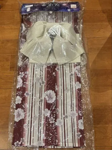 시마무라 유카타 오비 세트 빨간색과 화이트 스트라이프