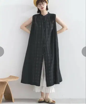 lupilien 루피리앙 시어 체크 슬리브리스 원피스 인도 면