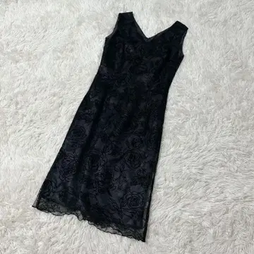 [ c5450 ] 원피스 무릎 기장 블랙 레이스 올 패턴 꽃무늬