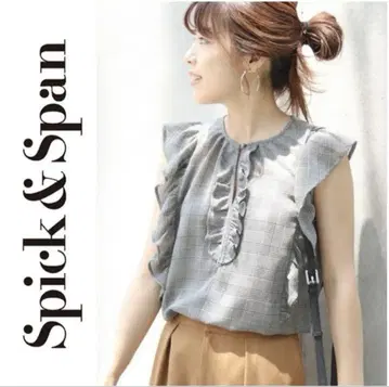 Spick & Span 거즈 체크 프릴 탱크