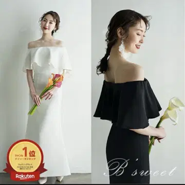 B sweet 오프숄더 프릴 드레스 블랙