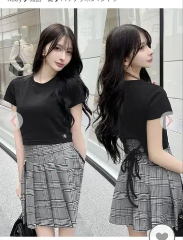 백리본 티셔츠 블랙 M