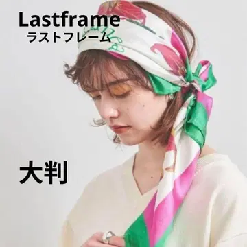 Lastframe 꽃무늬 CHAOS 스카프 대형 백합 그린 핑크 실크