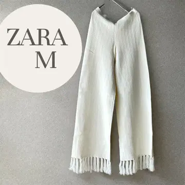 ZARA 자라 M 밑단 프린지 팬츠 니트 팬츠 화이트