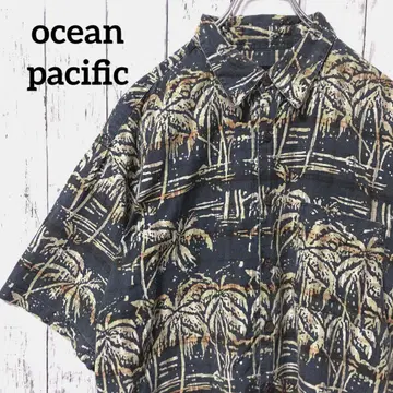 C2252 ocean pacific 알로하 셔츠 야자수 패턴 네이비