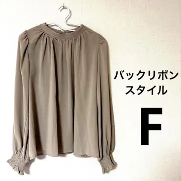 백리본 긴팔 노카라 블라우스 F 베이지 상의 티셔츠