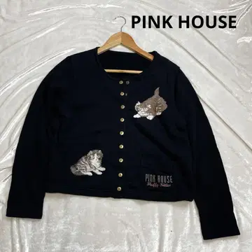 핑크하우스 후드티 자수 고양이 cat 블랙 상의 겉옷