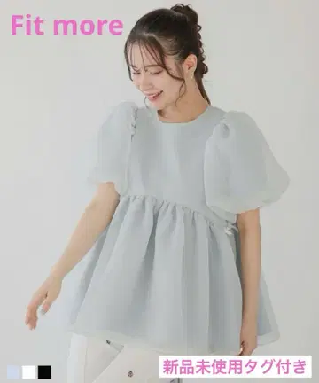 [미사용 새상품] Fitmore 크링클 시어 오간자 페플럼 상의