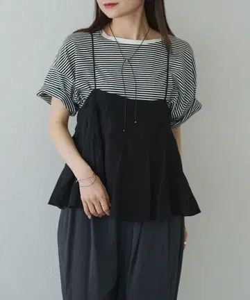 퓨어세신 인도 보일 사다리 레이스 캐미 블라우스 블랙