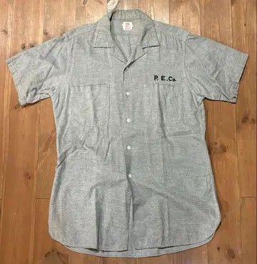 빈티지 오픈 카라 셔츠 70s 60s 반팔 코튼 체인 스티치