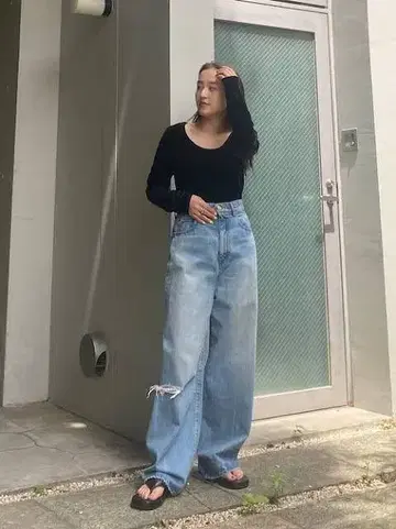 blkby Jeans loose straight crash denim