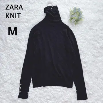 자라 ZARA KNIT 터틀넥 긴팔 니트 골드 버튼 블랙 M 1571