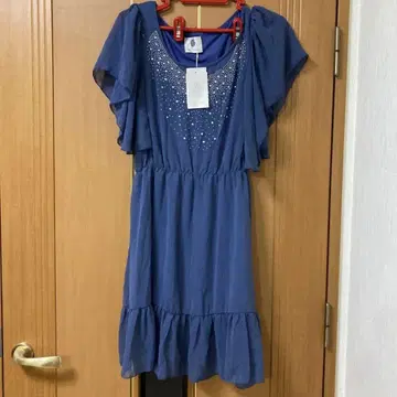 택 포함 미사용 새상품 Bou Jeloud 하늘하늘 프릴 원피스 파랑