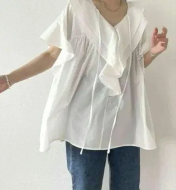 wee9s 탈착식 옷깃 스타일 빅 칼라 프릴 하프 블라우스