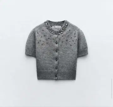 ZARA 비쥬 장식 그레이 반팔 니트 가디건