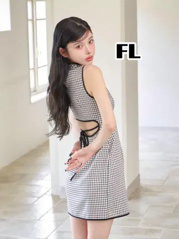 darich 허리 오픈 체크 미니 원피스 FL 사이즈