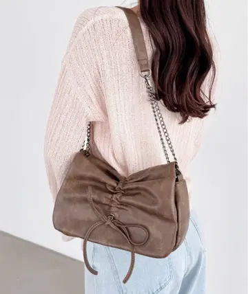 리본 숄더 BAG 브라운