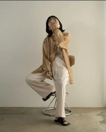 lawgy -shiny sheer shirt-Brown