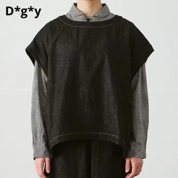 Dgy 면 린넨 데님 와이드 베스트 크로 M 사이즈 빅사이즈 루즈핏