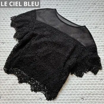 LE CIEL BLEU 메쉬 레이스 반팔 블라우스 블랙 m