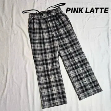 [ pink latte ] 캐주얼 팬츠 블랙 x 그레이 체크 M 허리밴딩