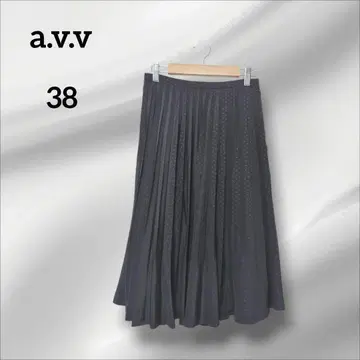 아베베 블랙 플리츠 미디 스커트 총 무늬 엘레강트 38