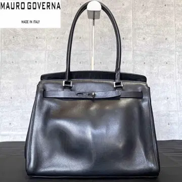 [ MAURO GOVERNA ] 카프 가죽 블랙 실버 금장 장식 토트백
