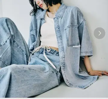 렙심 BIG 데님 5분 소매 셔츠 튜닉