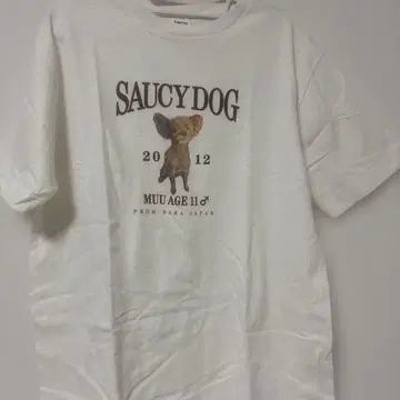 Saucy Dog 강아지 칼리지 T셔츠 화이트 L 사이즈