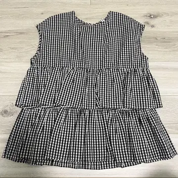 티어드 튜닉 프렌치 슬리브 페플럼 깅엄 체크 블랙