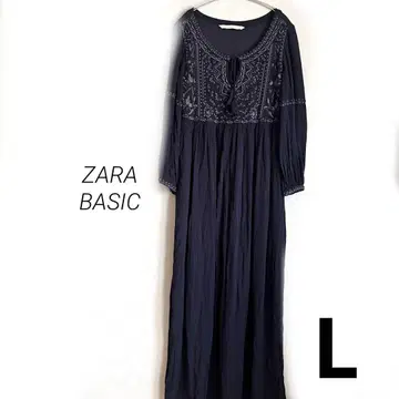 ZARA 자라 베이직 자수 원피스 블랙 롱 기장 맥시 길이 넉넉한 핏