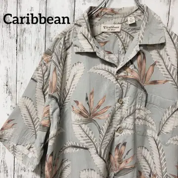 C2262 Caribbean 알로하 셔츠 반팔 셔츠 레이온 보태니컬