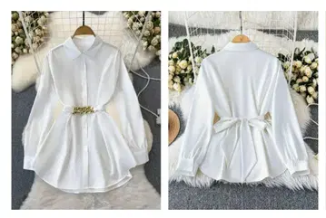 5XL 화이트 긴팔 셔츠 허리 벨트 포함