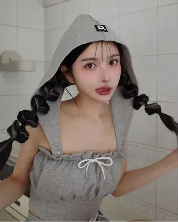그레이 후드 스웨트 탱크탑