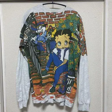 Betty Boop B걸 올 패턴 양면 프린트 롱T 90s