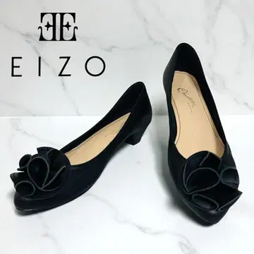 새상품급 EIZO 펌프스 스틸레토 로우힐 플라워 천연 가죽