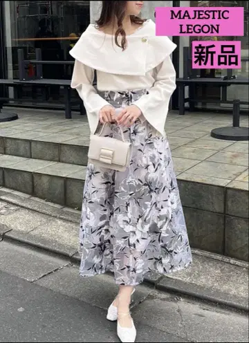 택 포함 새상품 MAJESTIC LEGON 백 레이스업 플레어 스커트